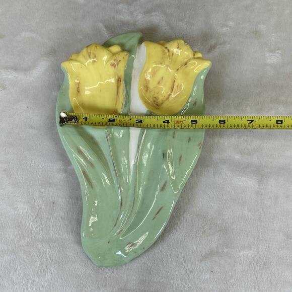 Vtg Yellow Tulip Double Spoon Rest 1975 Holland Mold Handpainted Initialed Chrty - Picture 10 of 11